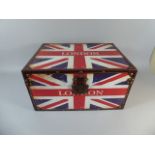 A Modern Leather Mounted Storage Box Decorated with Union Jack and Inscribed London,