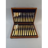 An Edwardian Cased Set of Twelve Fish Knives and Forks with Bone Handles