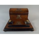 A Late Victorian Walnut Desk Top Stationery Box and Ink Stand with Silver Plated Mounts Monogrammed