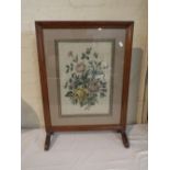 An Edwardian Oak Framed Tapestry Fire Screen, Roses,