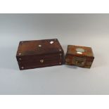 A 19th Century Rosewood Work Box with Mother of Pearl Mounts and Removable Tray Containing Rosary