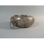 A Silver Plated Oriental Fish Bowl Decorated with Fantail Goldfish to the Exterior and with Two
