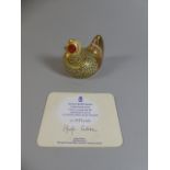 A Limited Edition Royal Crown Derby Paperweight, Farmyard Hen, with Gold Button and Certificate.