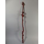 A 19th Century Rootwood Walking Stick with Original Red Lacquered Decoration.