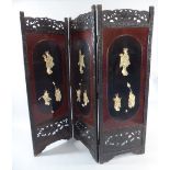 A Late 19th Century Japanese Shibayama Three Fold Lacquered Screen Decorated in Ivory with Courtier