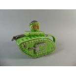 A Sadler Novelty Teapot in the Form of a Tank with 'Tommy' Finial