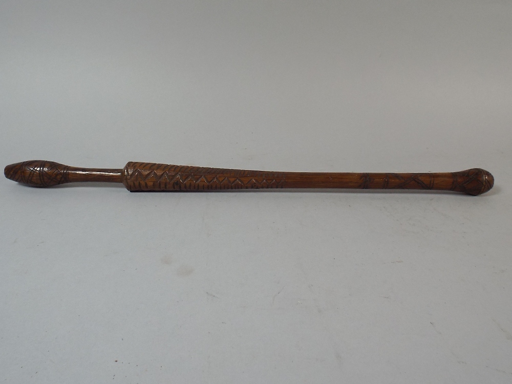 A Carved Wooden Turned Hand Stick, 45cm Long,