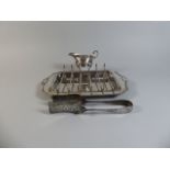 An Art Deco Silver Plated Asparagus Serving Dish with Tongs and Jug. 31.