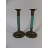 A Pair of Neo-Etruscan Style Cold Painted Bronze and Wooden Candlesticks.