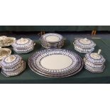 A Losol Ware Pompadour Pattern Blue and White Dinner Service to Include Three Graduated Meat Plates,