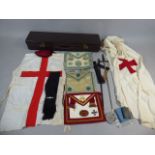An Early 20th Century Leather Case Containing Knight Templar Robe and Tunic, Sword and Belt,