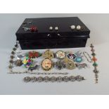 A Collection of Vintage Costume Jewellery in Tin to Include Silver Bracelets, Brooch,