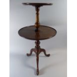 A Small 19th Century Georgian Style Mahogany Two Tier Dumb Waiter with Tripod Support.