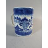 A Nice 19th Century Oriental Blue and White Tankard Depicting River Scenes with Boats, Pergola,