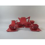 An Art Deco Style Pink Glazed American Coffee Set by Sandra Wyner Comprising Tea Pot, Sugar,