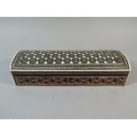 An Edwardian Anglo-Indian Sadeli Glove Box with Ivory, Ebony and Mahogany Parquetry Work.