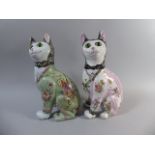 Two Rare Emile Galle Faience Studied of Seated Cats Circa 1880.