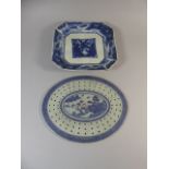 A 19th Century Japanese Oriental Blue and White Plate with Underglazed Blue Seal Mark to Base