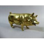 A 19th Century Large and Heavy Brass Pig with Open Mouth and Tongue,