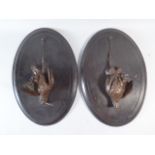 A Pair of 19th Century Continental Bronze Studies of Two Game Birds Mounted on Ebonised Wall