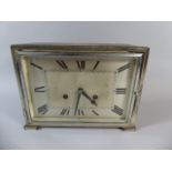 A Silver Plate Cased Art Deco Mantle Clock with Eight Day Movement. Working Order. 25cm Wide and 18.