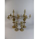 A Pair of Late 19th/ Early 20th Century Brass French Altar Candelabra together with a Pair of Anglo