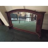 A Late Victorian Oak Overmantel Mirror with Carved Decoration and Reeded Pilasters.