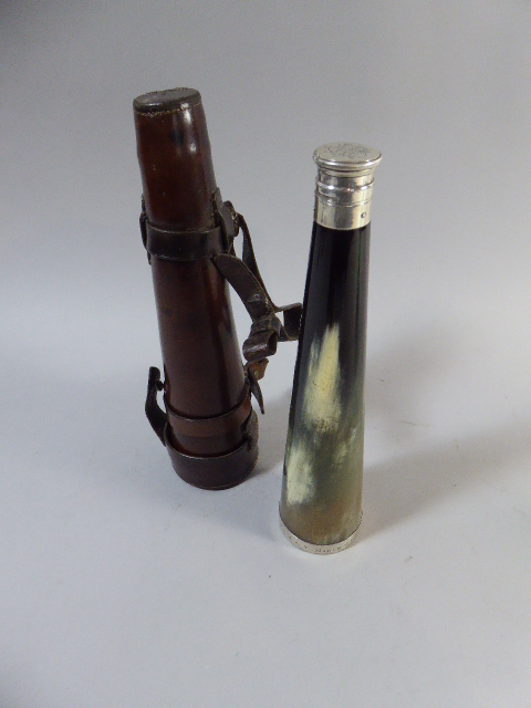 A Good Quality 19th Century Leather Cased and Silver Mounted Horn Saddle Flask. - Image 2 of 4