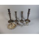 A Collection of SIlver Plate to Include Candle Sticks, Bed Chamber Stick, Inkwell Etc.