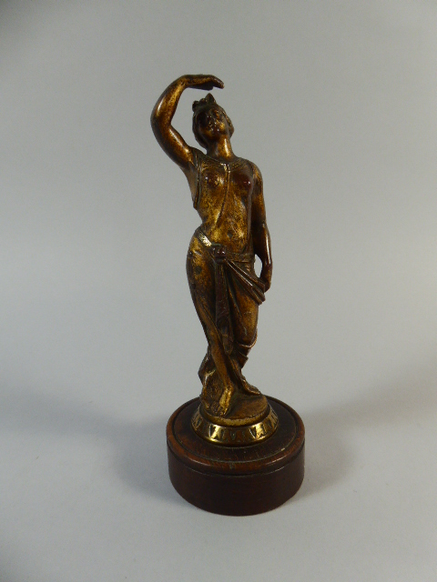 A 19th Century Gilt Bronze Grand Tour Figure of Classical Maiden on Turned Wooden Base.