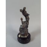 A Vintage Bronzed Base Metal Novelty Table Lighter in the Form of an Oriental Dragon on Faux Ebony
