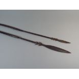 Two 19th Century African Tribal Spears with Barbs and one with Banded Copper Grip.