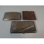 Two Silver Plate Indian Cigarette Cases with Typical Scrolling Decoration to One,