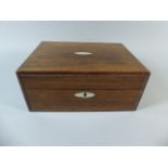 A Late 19th Century Mahogany Work Box with Mother of Pearl Escutcheons. Removable Fitted Tray.