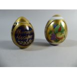 Two Ukrainian Porcelain Easter Eggs Decorated in Gilt and Coloured Enamels of Fruit,