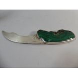 A Silver Mounted Malachite Handled Knife. 27cm Long.