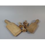 A Collection of Two Pairs of Wooden Butter Pats and Four Circular Butter Moulds.