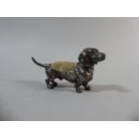 A Late 19th/ Early 20th Century WMF White Metal Pin Cushion in the Form of a Dachsund Monogrammed