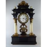 A Late 19th Century Austrian Musical Portico Clock on Ebonised Plinth Base with Alabaster Supports,