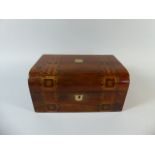 An Inlaid Banded 19th Century Work Box with Removable Tray and Brass Escutcheons.