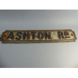 A 19th Century Cast Iron Shrewsbury Street Sign 'Ashton Road, 82cm Long.