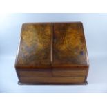 A Victorian Walnut Stationery Box Having Sloped Front to Fitted Interior and Base Secret Drawer