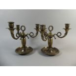 A Pair of Heavy Late 19th Century French Brass Three Branch Candelabra.