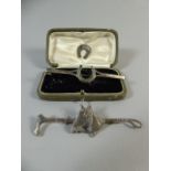 Two White Metal Hunting Tie Pins, Horse and Crop and Horseshoe.