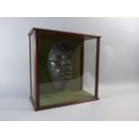 An Interesting Death Mask in a Glazed Wooden Case 32x16x32cm