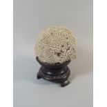 A 19th Century Museum Study of a Faviidae Brain Coral Supported on a Carved and Ebonised Plinth.