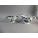 A Caughley Blue and White Sauce Boat having Moulded Body with Open Crescent Mark to Base,