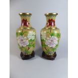 A Pair of Good Oriental Cloisonne Vases Decorated with Chrysanthemums on a Beige Ground and with