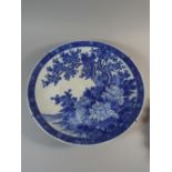 A Large 19th Century Oriental Blue and White Plaque Depicting Birds in a Tree,
