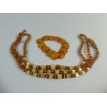 A Vintage Amber Bracelet with Similar Necklace. Bracelet 14.